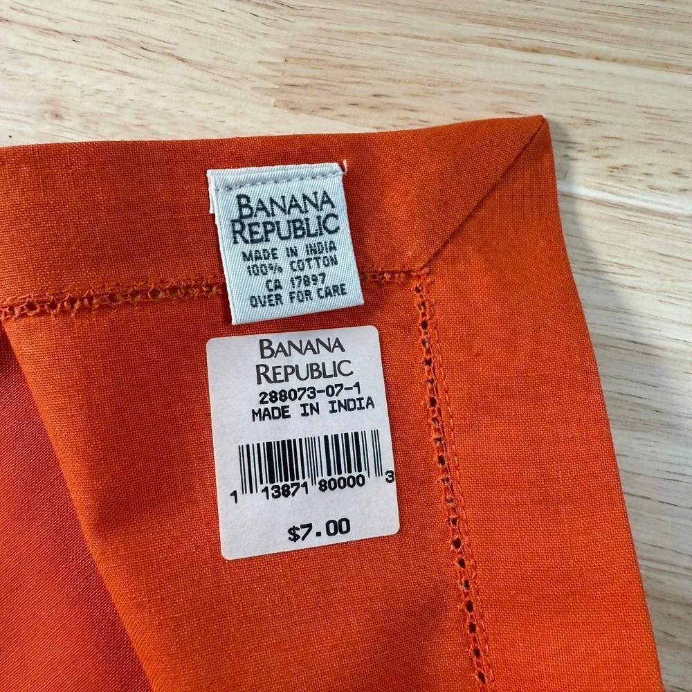 Banana Republic Bright Orange Hemstitch Dinnerware Table Napkins Cotton Set of 6